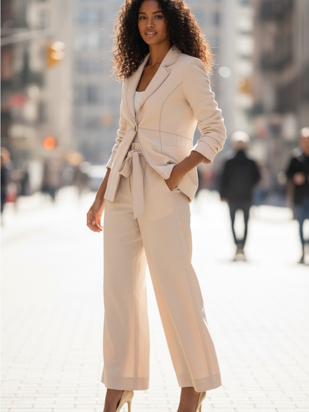Classiques Entier 2 Piece Pant Suit Women Size 8 Beige Linen Blend Jacket Pants